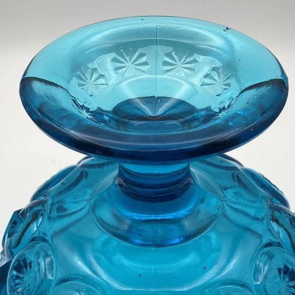 Vintage LE Smith Moon and Stars / Pedestal Candy Glass Dish / 4.5" Blue Trinket - Picture 6 of 8